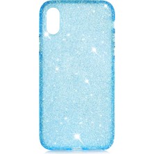 Noktaks iPhone x Uyumlu Kılıf Simli Koruyucu Eni Kapak - Mavi - T15275