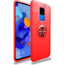 Noktaks Huawei Mate 30 Lite Uyumlu Kılıf Koruyucu Yüzüklü Karbon Ravel Kapak - Kırmızı - T15052