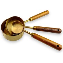 Odea Tr 3'lü Ahşap Saplı Çelik Ölçü Kaşığı Seti Kahve Çay Ölçü Kabı 125 ml 60 ml ve 15 ml Gold C1-1-289