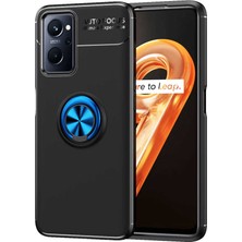 Noktaks Oppo A96 4g Uyumlu Kılıf Koruyucu Yüzüklü Karbon Ravel Kapak - Siyah-Mavi - T22874