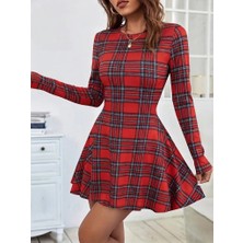 Defy Moda Kadın Uzun Kollu Bisiklet Yaka Kısa Modal Elbise