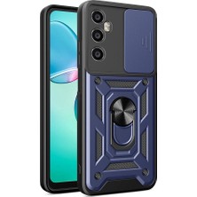 Noktaks Realme C65 4g Uyumlu Kılıf Yüzüklü Sürgülü Kamera Korumalı Vega Kapak - Mavi - T33267