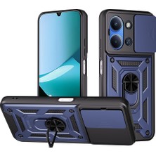 Noktaks Redmi 15C Uyumlu Kılıf Yüzüklü Sürgülü Kamera Korumalı Vega Kapak - Mavi - T40480