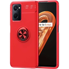 Noktaks Oppo A96 4g Uyumlu Kılıf Koruyucu Yüzüklü Karbon Ravel Kapak - Kırmızı - T22874