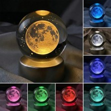 Odea Tr Dolunay Kristal Cam Küre Renk Değiştiren LED Işıklı Gece Lambası Dekoratif Hediyelik