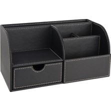 Odea Tr Masaüstü Düzenleyici,kalemlik,kumandalık,küpbloknotluk,tabletlik,kitaplık,6 Gözlü,çekmeceli,desktop Organizer,vegan,24,5 * 13 * 12,siyah