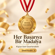 Lion Tasarım Dünyası Kişiye Özel Başarı Madalyası - Dijital Baskılı 1. Kalite altın Rengi Ödül Madalyası 7cm