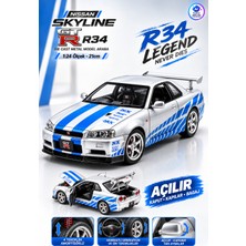 Yıldırım Oyuncak Die Cast Nissan Skyline Gt-R R34 Metal Model Araba 21 cm – 1:24 Ölçek, Sergi Standlı, Açılır Kaput Kapı Bagaj, Amortisörlü ve Hareketli Direksiyonlu