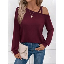 Defy Moda Kadın Uzun Kollu Tek Omuzdan Çapraz Şerit Detaylı Viskon Iki Iplik Bluz