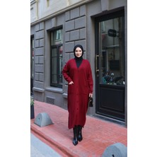 Nisum Moda Saç Örgü Desenli Uzun Hırka