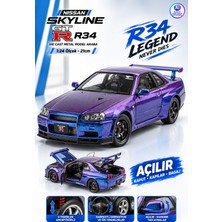 Yıldırım Oyuncak Die Cast Nissan Skyline Gt-R R34 Metal Model Araba 21 cm – 1:24 Ölçek, Sergi Standlı, Açılır Kaput Kapı Bagaj, Amortisörlü ve Hareketli Direksiyonlu