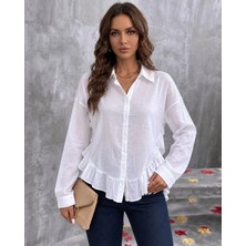 Defy Moda Beyaz Volanlı Gömlek