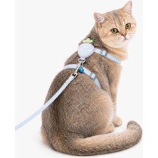 Odea Çilek Figürlü Zilli Kedi Göğüs Tasması ve Gezdirme Kayışı Seti, Ayarlanabilir Göğüs Tasması ve Gezdirme Ipi, Günlük Gezi ve Yürüyüş Için (Mavi)