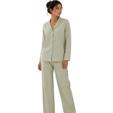 Confeo C840-963 Kadın Önü Düğmeli Uzunkol Dokuma Pijama Takım