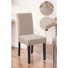 Odea 6'lı Lastikli Bambu Sandalye Kılıfı, Yıkanabilir, Vizon Renk