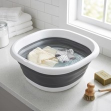 Odea 10 Litre Kapasiteli Katlanabilir Badya, Çok Amaçlı Leğen, Gri Beyaz