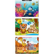 Odea 3'lü Ahşap Puzzle Seti - Sevimli Deniz Hayvanları ve Kaşif Çocuklar