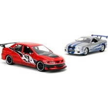 Odea Jada Toys - Fast And Furious Arabalar (2'li Set) - Mitsubishi Lancer Evolution Ix & Brian's Nissan Skyline Gt-R (R34) Legacy Series Model Araba, Açılabilir Kapılı, 1:32 Ölçek 13 Cm.