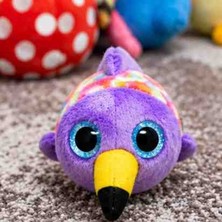 Toys Cam Gözlü Renkli Kuş Peluş Oyuncak Mor Sevimli Kuş 12 cm