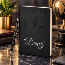 Bk Gift Kişiye Özel 378 Termo Deri Tarihli Ajanda & Siyah Touch Pen Tükenmez Kalem-3