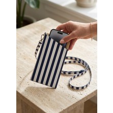 The Mia Telefon Çantası Stripe Mavi Beyaz 21 cm