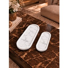 Betonmall 2’li Oval Dekoratif Tabak Seti Mermer Desenli Orta Sehpa Salon Dekoru
