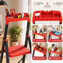Asil 4 Basamak Katlanır Metal Merdiven Alüminyum Basamaklı | Kaymaz Ayaklı, Alet Taşıma Tepsili, 150 kg Taşıma Kapasiteli Profesyonel Ev & İş Merdiveni (4-5-6 Basamak Seçenekli)