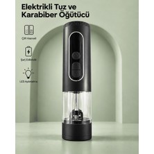 OtoTech Çift Hazneli Şarj Edilebilir Elektrikli Tuz ve Karabiber Öğütücü Siyah