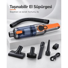 Masa Dostu Şeffaf Toz Hazneli Gri Turuncu El Süpürgesi Temizlik Başlıkları ve USB Şarj Kablolu Tdms-07