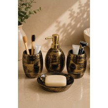 Renkliürün 4 Parça Dekoratif Seramik Banyo Seti Gold Desenli G16