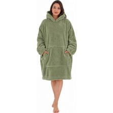 Wellsoft Kapşonlu Giyilebilir Tv Battaniyesi Unisex Over Size - Haki