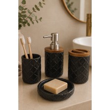 Renkliürün 4 Parça Dekoratif Seramik Banyo Seti Siyah Desenli HZ062