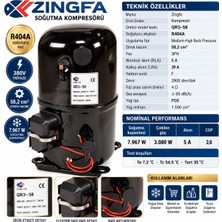 Zingfa Qr3-58 R404A 380V Trifaze Sanayi Tipi Soğutma Kompresörü