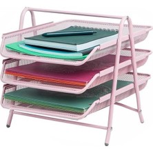 Odea 3 Katlı Metal Evrak Rafı, Masa Üstü A4 Dosya Düzenleyici, Pembe Renk