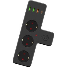 Odea Termal Akım Korumalı 3'lü Priz, USB ve Type-C Girişleri ile