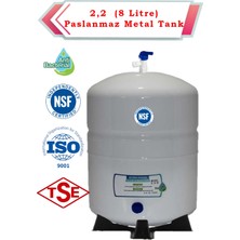 Sulook Su Arıtma Cihazı Tankı 8 Lt.-2,2 Galon- Paslanmaz Metal Tank-Tank Vanası-Teflon -Ayak Hediyeli-8 Litre