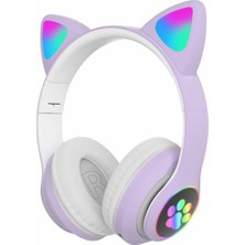 Junglee Kablosuz Kedi Kulaklık Şarjlı LED Işıklı Bluetooth Uyumlu Kulaklık Aux Sd Kart Girişli Stn-28