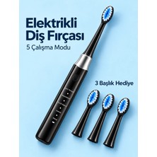 Akıllı Bayi Değiştirilebilir Başlıklı Siyah Elektrikli Diş Fırçası 5 Mod ve 3 Yedek Başlık