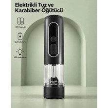 Akıllı Bayi Çift Hazneli Şarj Edilebilir Elektrikli Tuz ve Karabiber Öğütücü Siyah Aby