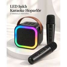 Gees Global Bluetooth Bağlantılı LED Işıklı Karaoke Ses Sistemi ve Iki Kablosuz Mikrofon
