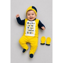 BEBEKİZ Taraftar Yenidoğan Bebek Takımı 4'lü Set Hastane Çıkışı Sarı Lacivert Baskılı Unisex %100 Pamuk
