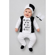 BEBEKİZ Siyah Beyaz Taraftar Yenidoğan Bebek Takımı 4'lü Set Baskılı Hastane Çıkışı Unisex %100 Pamuk Bebek Seti