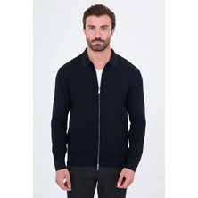 Centilmen Düz Slim Fit Gömlek Yaka Fermuarlı Pamuk Erkek Triko Hırka 11252