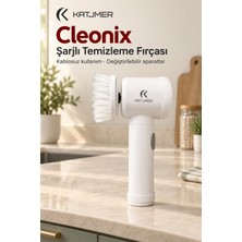 Katjmer CBCNX-001 Cleonix USB Şarjlı Elektrikli Temizlik Fırçası, 5'i 1 Arada Başlık, Duvar Askılı - Beyaz