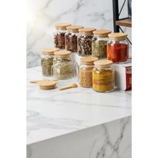 Öz Home 10'lu Vakumlu Bambu Kapaklı Cam Baharat Takımı 300 ml