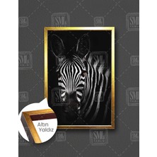SML Tablo Zebra Çizgili Asil Hayvan Orman Doğa Çerçeveli Dikey Kanvas Tablo