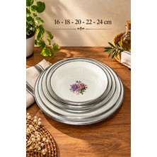 Emaye Muhallebi Yemek Kahvaltı Tabak Desenli Kase , Çukur Tabak, Salata Tabak, Cips Tabak 5li Set