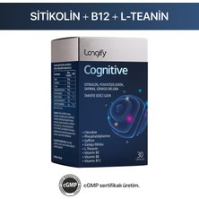 Longify Cognitive Sitikolin, Fosfatidilserin, Safran, Ginkgo Biloba, L-Teanin, B2, B6 ve B12 Takviye Edici Gıda 30 Kapsül