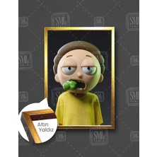 SML Tablo Rick And Mortie Pickle Rick Efsane Çizgi Dizi Çerçeveli Dikey Kanvas Tablo