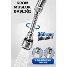 Alıç Musluk Başlığı Krom Renk 360° Döner Esnek Musluk Ucu – 2 Fonksiyonlu Su Akışı Sprey ve Yoğun Akış